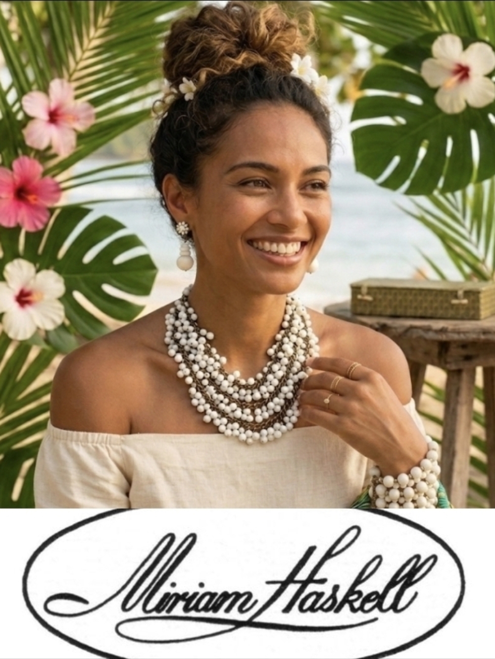 Miriam Haskell Women's Vintage White Beaded Jewelry Set 1940's EUC